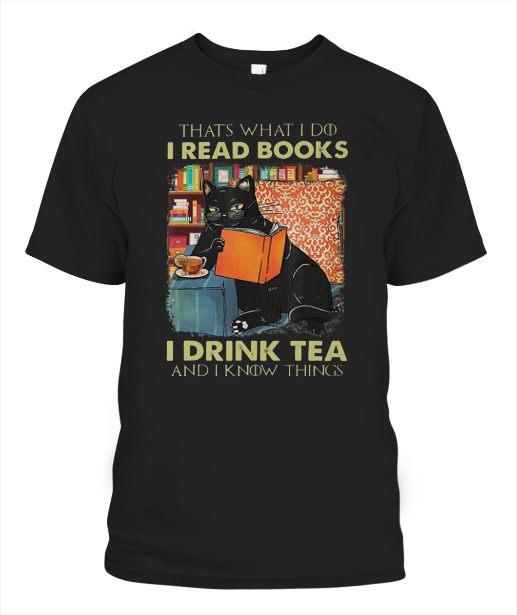 Black Cat read books drink tea know things Shirt - Ellie Shirt