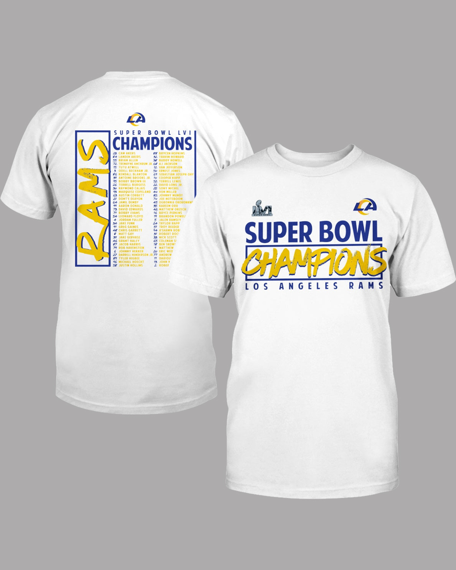 Los Angeles Rams Super Bowl LVI Champions Roster T-Shirt - White