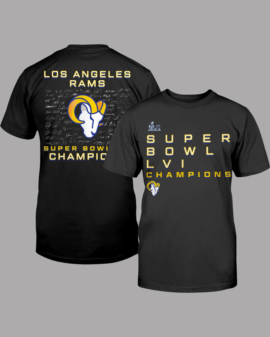 2022 Los Angeles Rams Super Bowl LVI Champions Signature T-Shirt