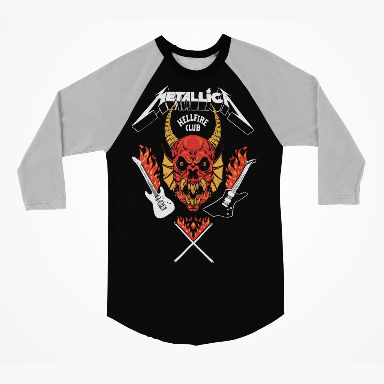 STRANGER THINGS X METALLICA HELLFIRE CLUB BLACK RAGLAN SHIRT - Ellie Shirt